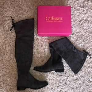 GRAY SUEDE OTK BOOTS